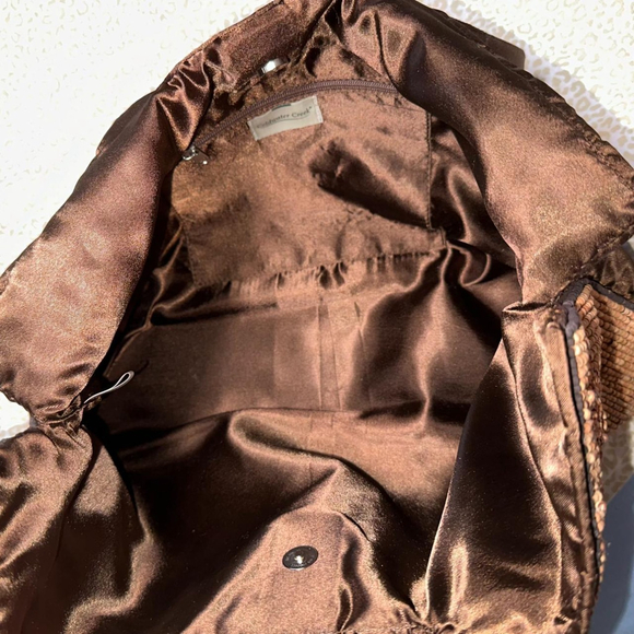 Coldwater Creek brown beaded handbag with rose design - Picture 5 of 6